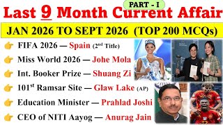 Last 9 Months Current Affairs 2026 | Jan-Sept  2026 Current affairs | Top 100 Current Affairs 2026 