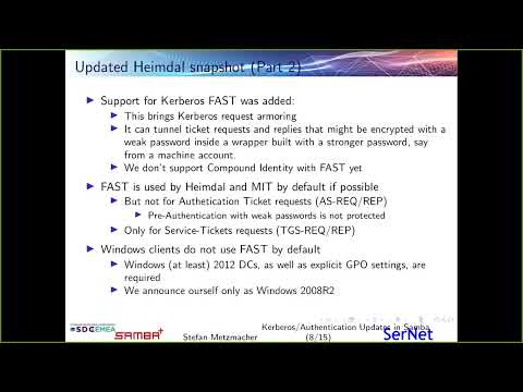SDCEMEA22:  Kerberos/Authentication Updates in Samba
