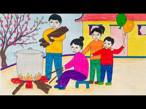 Video Vẽ tranh ngày tết | Vẽ tranh ngày tết và mùa xuân | Vẽ... - youtube