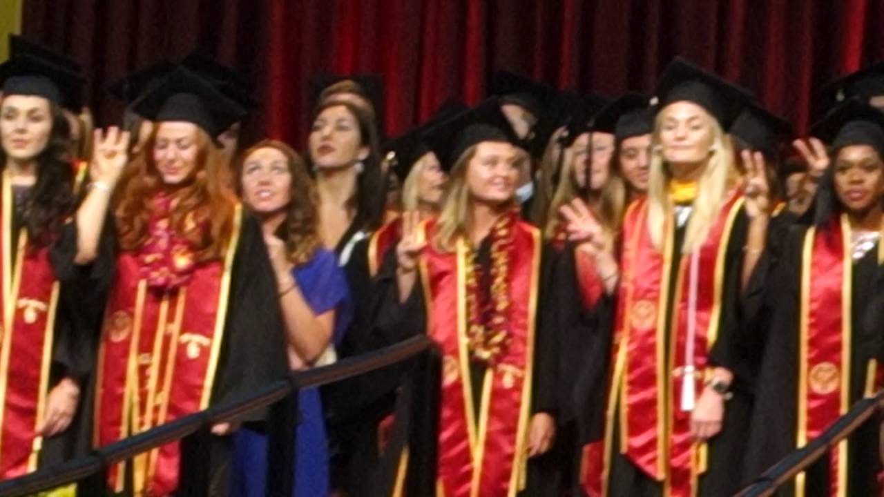 The 2016 Class of USC Student Athletes and USC Athletic Alumni on the Galen Center Stage