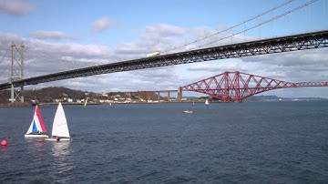 Dinghy Sail Boats Forth Bridges Firth Of Forth Scotland April 1st