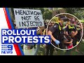 Coronavirus: Hundreds protest against vaccine rollout | 9 News Australia