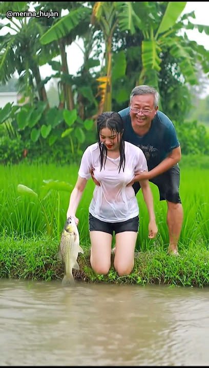 romantic rainy village moment while catching fish💞#asmr #rainsounds #rain #reels #shorts #ytshorts