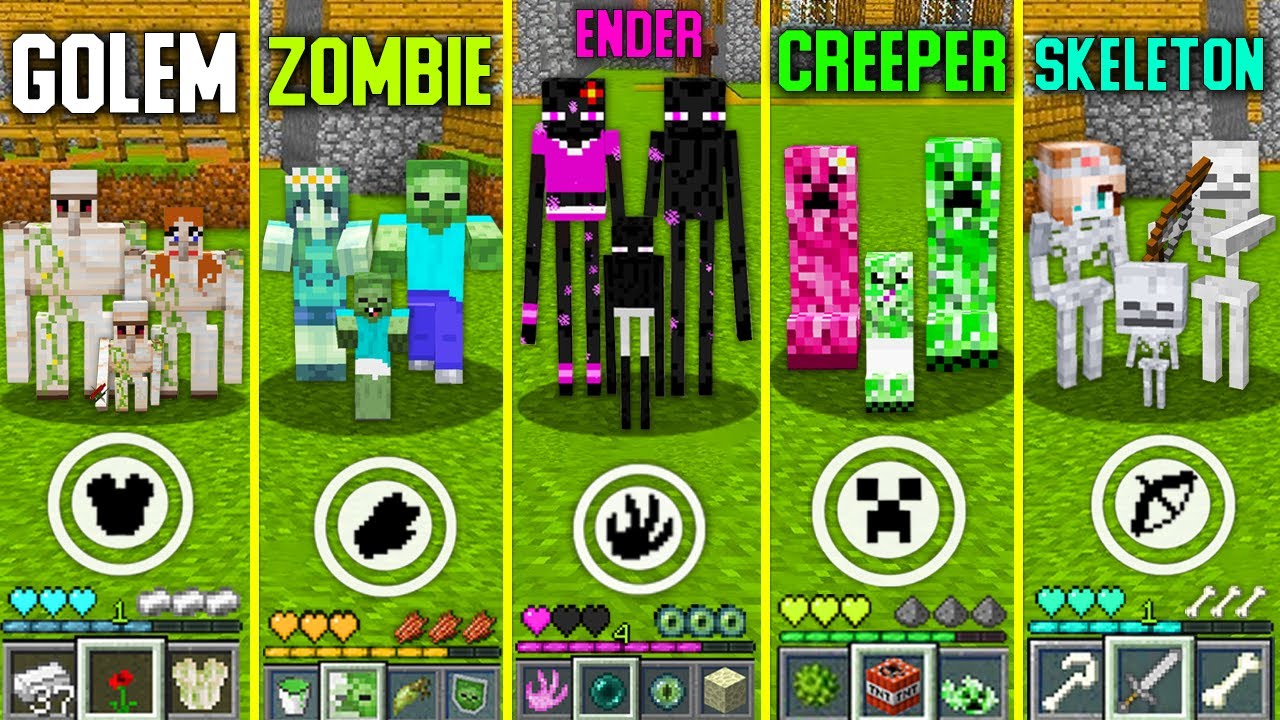 ALL FAMILY MOBS LIVE IN THE VILLAGE IN MINECRAFT HOW TO PLAY GOLEM ...