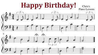 Happy Birthday - Easy Piano Sheet Music With Note Letters - Fast Then Slow (PDF Available)