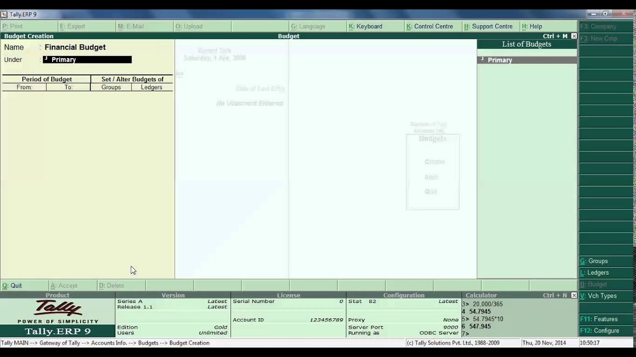 Steps To Create Budget In Tally