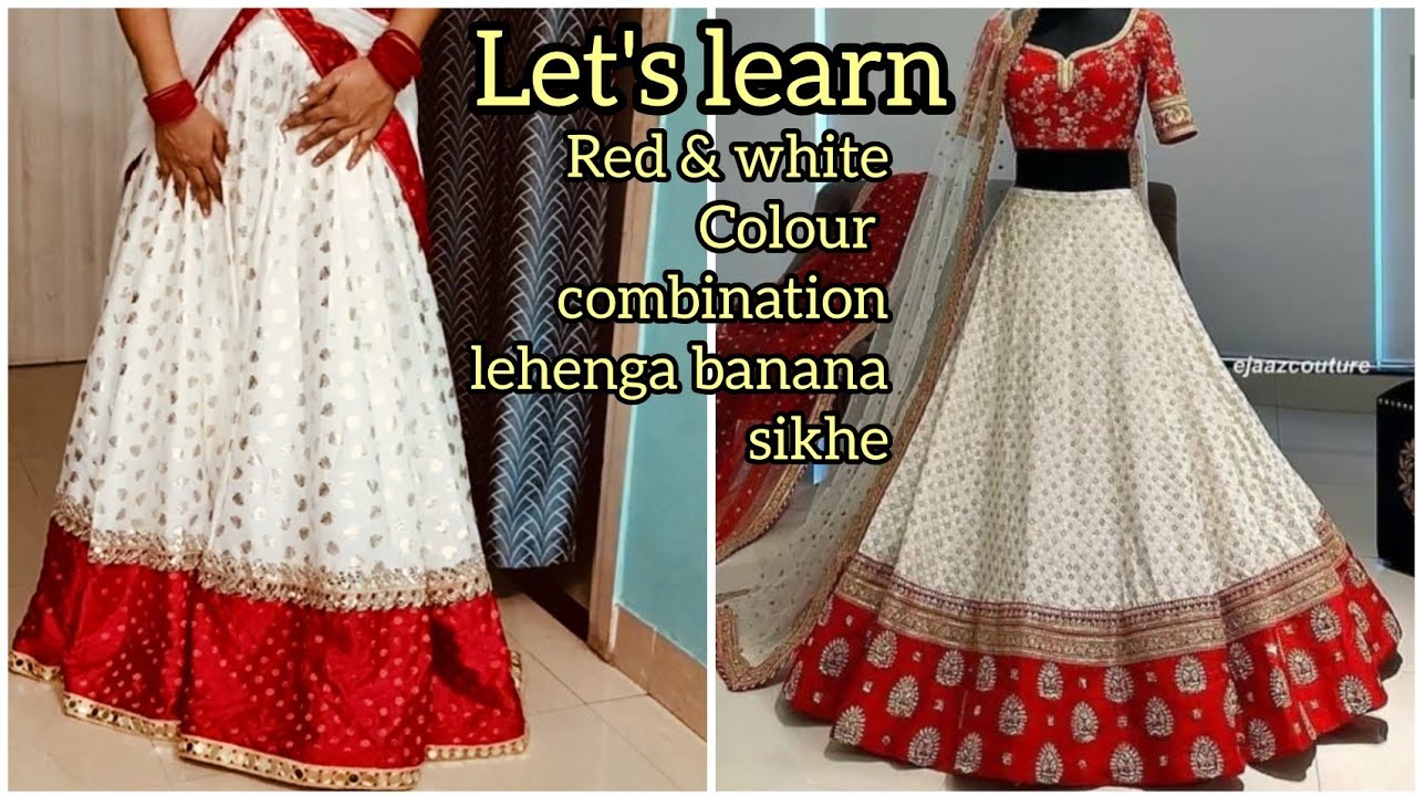 Red and white colour combination lehenga cutting and stitching step by step
