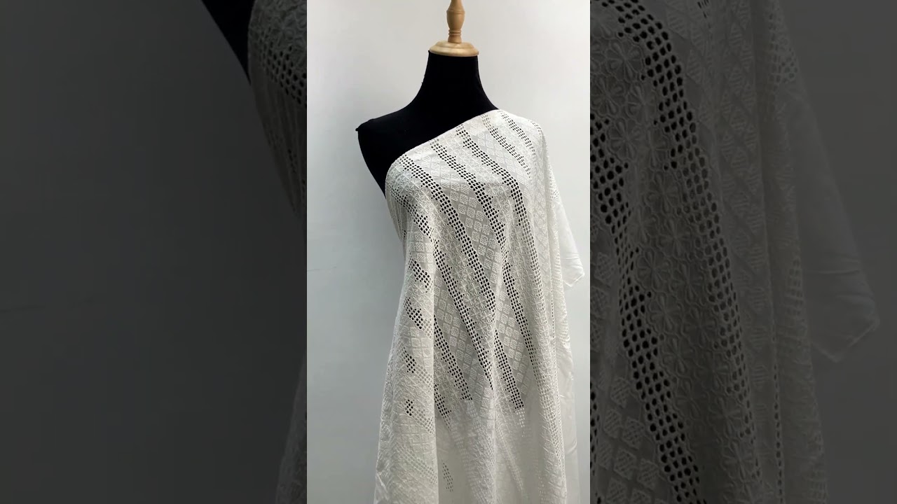 Geometric Embroidered Eyelet Fabric - Cotton Voile Sewing Fabric for Dress, Curtains   