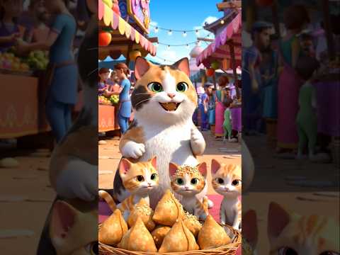 A cat and her kittens having a samosa party. #shorts #usashorts #KidsCartoonShorts