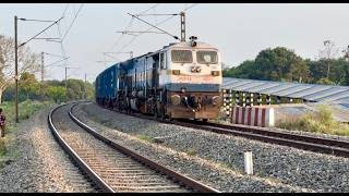 Dangerous Disel WDP4D Locomotive Lead Overloaded Freight Train Furious Passing At Curved 
