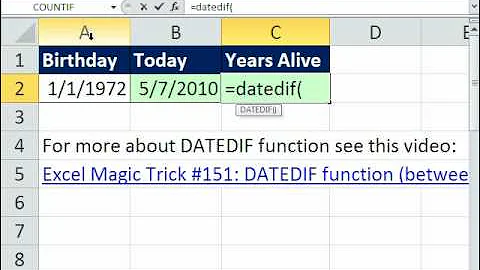 Excel Magic Trick 594: How Old Are You? DATEDIF Function