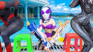 PRO 5 SUPERHERO TEAM Hey Spider Man , Go To Training Nerf Gun !!! Funny Action Real Life SUPERHERO's