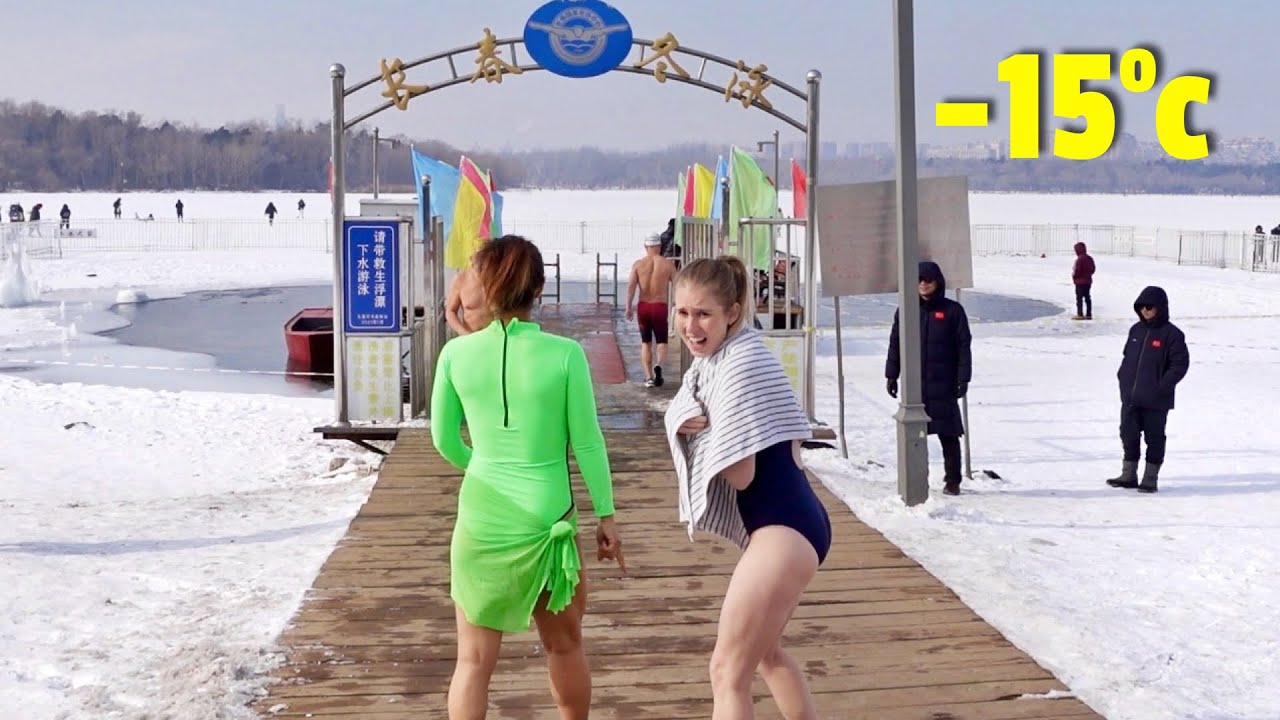 Aussie goes WINTER ICE SWIMMING in China's coldest region.... major fail