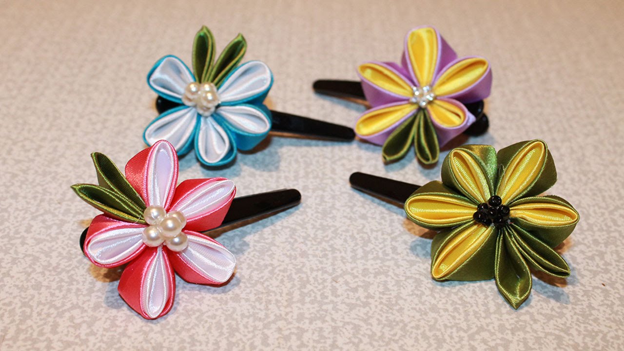 Diy Kanzashi Flower Hair Clip Kanzashi Flower Tutorial Youtube