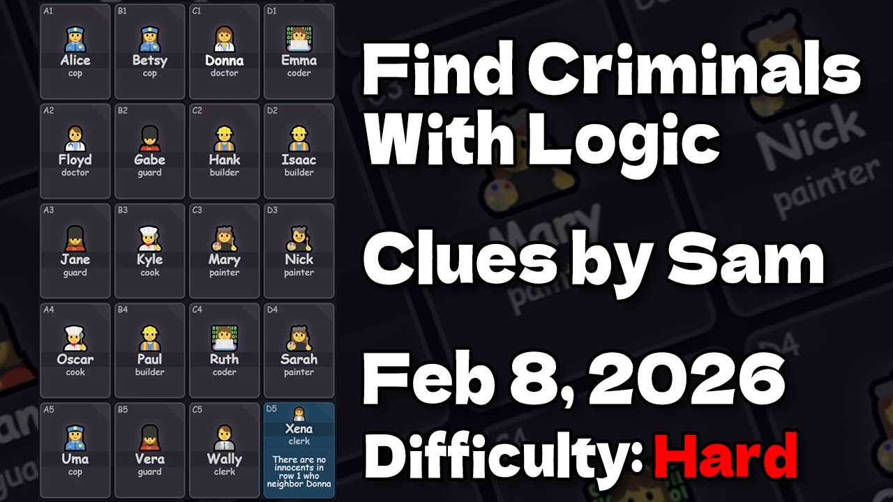 Find Criminals With Logic - Clues by Sam Feb 8, 2026