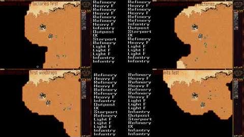 Comparing 4 build orders in Dune 2000 for No Rush games.