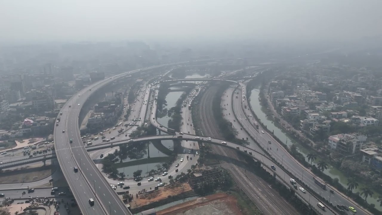 Aerial view of Kuril Flyover in Dhaka, Bangladesh