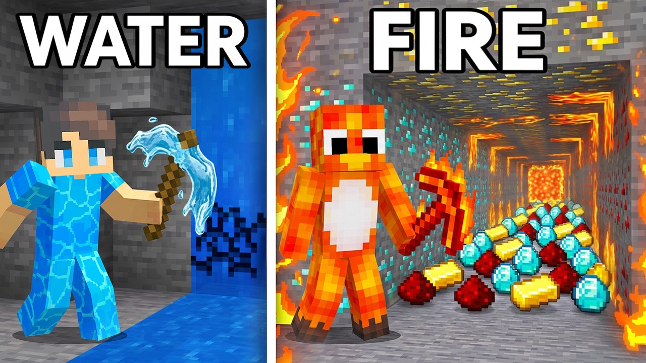 WATER vs FIRE: Power PICKAXE BATTLE in Minecraft