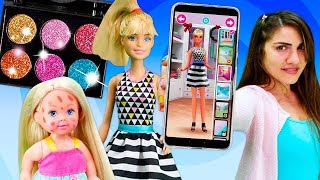 Barbie giyim ve makyaj yapma oyunu! Barbie ailesi videosu!