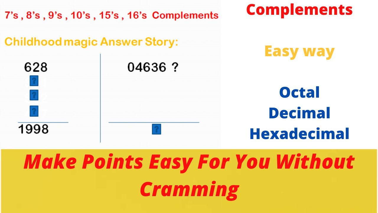 Find Complement (7's , 8's , 9's , 10's , 15's , 16's) | Using Easy ...