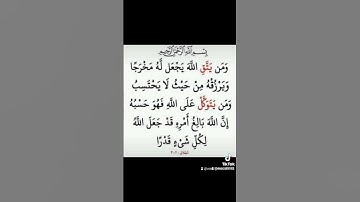 ❤️ومن يتق الله يجعل له مخرجا و يرزقه من حيث لا يحتسب ❤️ قرآن كريم من سورة الطلاق @
