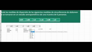 Calculo de la media, moda, mediana, rango, varianza y desviación estándar en excel