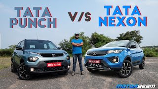 Tata Punch vs Tata Nexon - Differences Explained & 0-100 Timings Compared! | MotorBeam