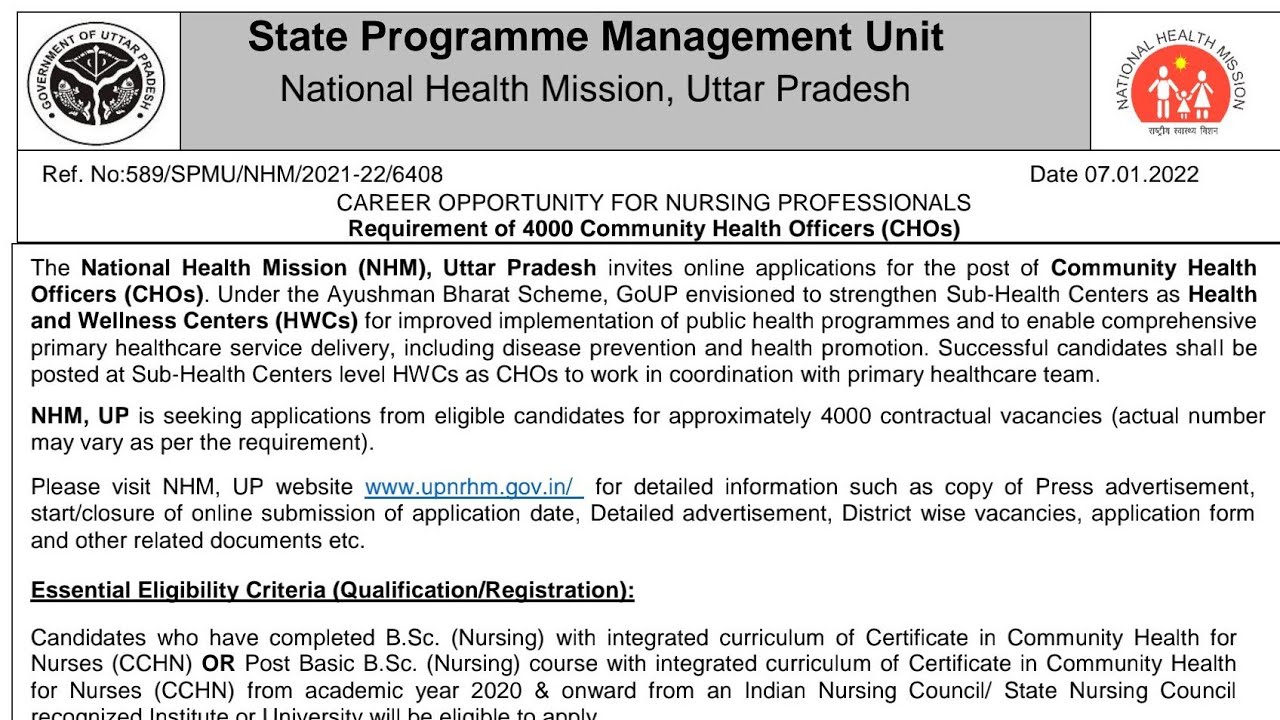 Up CHO 4000 vacancy (All India candidate Apply)