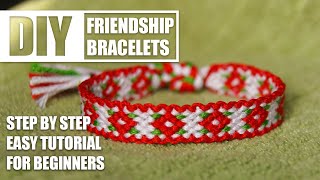 Flower Vintage Bodered Square Friendship Bracelets Step by Step Tutorial  Easy Tutorial for Beginner