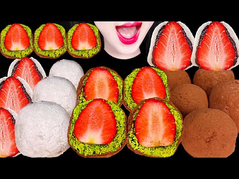 ASMR DUBAI CHOCOLATE STRAWBERRY <strong>MOCHI</strong> 두바이 쫀득 딸기 모찌 먹방 MUKBANG, EATING