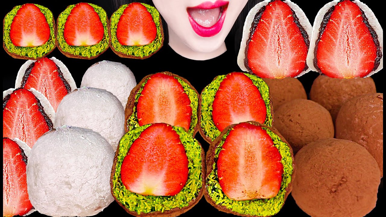 ASMR DUBAI CHOCOLATE STRAWBERRY MOCHI 두바이 쫀득 딸기 모찌 먹방 MUKBANG, EATING