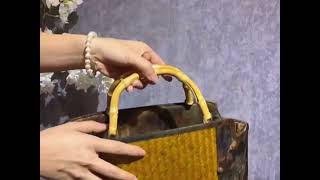 Chinese Artisanal Weaving Handcrafted Bamboo-Woven Fabric Satin Bag
