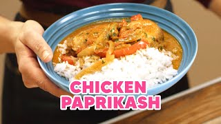 Chef Anna Olsons Chicken Paprikash Recipe, Inspired by Singapore!
Chicken Paprikash is a staple of Singapore cuisine, and Chef Anna Olson has her own take on the delicious classic. Follow along with the recipe below!
Subscribe for more video recipes: http://goo.gl/MJV4af
Recipe
Serves 4
30 mL (2 Tbsp) vegetable oil
1.2 kg (2.6 lb) bone-in chicken thighs (skinless optional)
300 g (3 cups) sliced cooking onion
200 g (1 ½ cups) red bell pepper, sliced (about 1 pepper)
20 g (3 Tbsp) Hungarian paprika
3 bay leaves
18 g (2 Tbsp) all-purpose flour
500 mL (2 cups) chicken stock
125 mL (1/2 cup) full-fat sour cream
30 mL (2 Tbsp) lemon juice
salt & pepper
chopped parsley, for garnish
Directions
1. Heat the oil in a large saucepan over high heat and add the chicken (skin-side down, if using skin-on chicken thighs) and brown the chicken on both sides, about 3 minutes per side. Remove the chicken to a plate and reduce the heat to medium-low.
2. Add the onion and bell pepper to the pan and sauté for about 3 minutes, to soften the onions. Add the paprika and the flour and stir for 2 minutes (the flour and paprika will stick onto the vegetables). Add a little of the stock and stir this in completely, to loosen the flour from the vegetables and then pour in the remaining stock while stirring. Increase the heat to medium, add the bay leaves and add back the browned chicken. Bring the liquid to a gentle simmer and loosely cover the pan, cooking for 30 minutes, then uncover the pan and simmer an additional 10 minutes (to allow the liquid to reduce a little).
3. To finish the sauce, remove the cooked chicken to a clean plate and remove and discard the bay leaves. Whisk the sour cream and lemon juice in a small dish and add this to the saucepan, whisking vigorously. Add back the chicken, season to taste and return the paprikash to a simmer before serving. The parsley can be stirred in or sprinkled on top.
Serve the paprikash over cooked potatoes, noodles or rice.
Shop Anna Olson Cookbooks:
http://lickst.at/shopannaolson
Follow Anna on social media:
Pinterest: https://pinterest.com/chefannaolson
Twitter: https://twitter.com/olson_anna
Facebook: https://www.facebook.com/chefannaolson
Instagram: https://instagram.com/chefannaolson
Annas Official Website: http://annaolson.ca
Follow Oh Yum on...
Facebook: https://facebook.com/ohyumfood
Instagram: https://instagram.com/ohyumfood
Pinterest: https://pinterest.com/ohyumfood
Twitter: https://twitter.com/ohyum_food
Official Oh Yum Website: https://ohyum.tv
#Inspired #Paprikash #OhYum Chef Anna Olsons Chicken Paprikash Recipe, Inspired by Singapore!