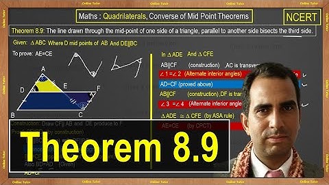 Theorem 8.9, Class 9 Math, quadrilaterals. Converse of mid point theorem.