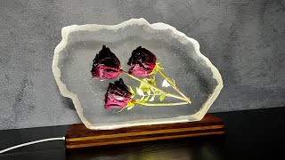 Dried Roses in Epoxy Resin | Decorative Night Lamp | Rein ART