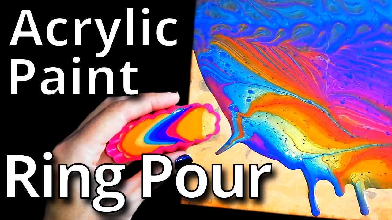 #33 Rainbow Shimmer Acrylic Paint Ring Pour with Negative Space reusing ...