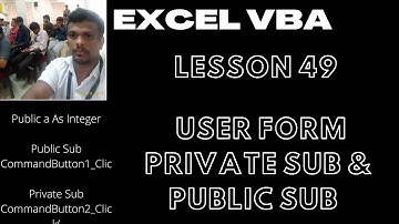Lesson 49 Excel Vba  User Form Public Sub  &  Private Sub
