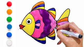 How to Draw and colour Fish | step-by-step Tutoral for Kids