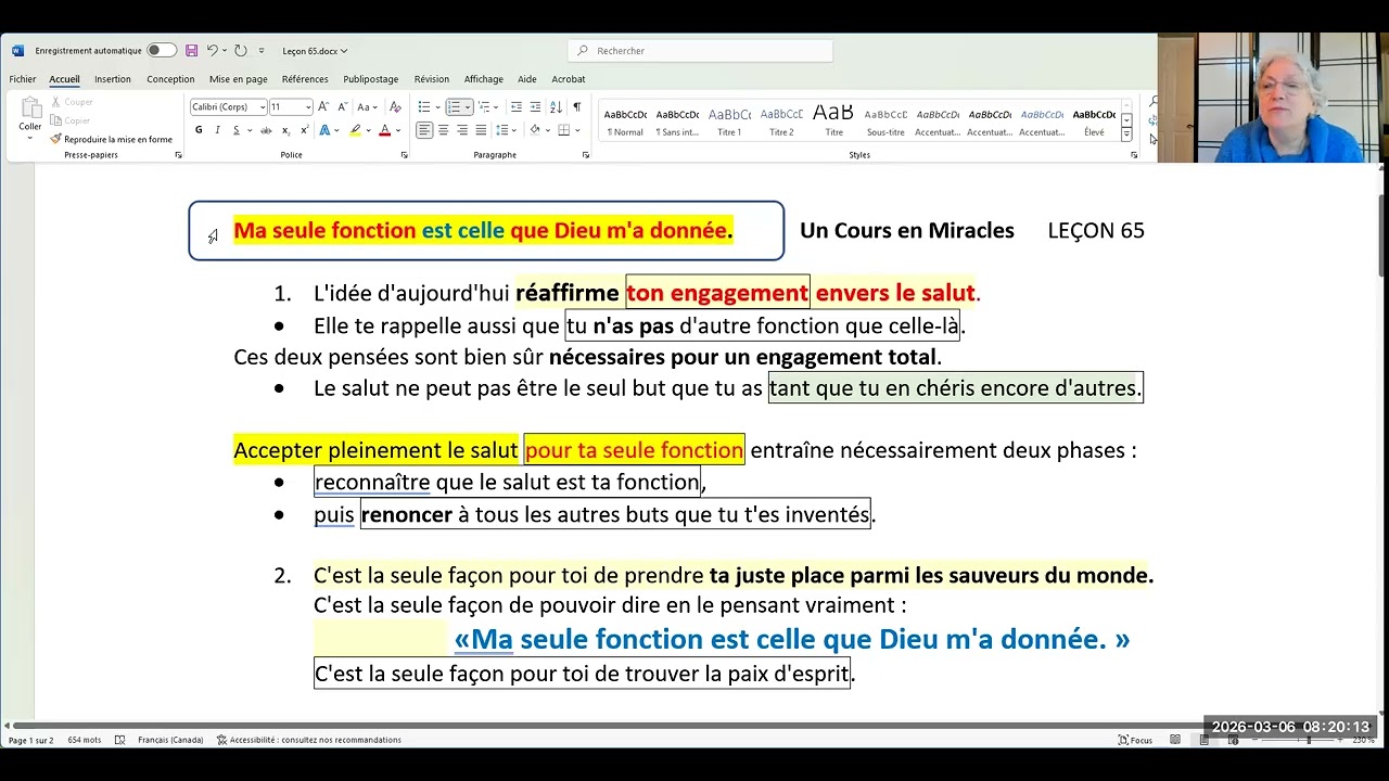 996-Ma seule fonction est celle que Dieu m'a donnée. Leçon 65.