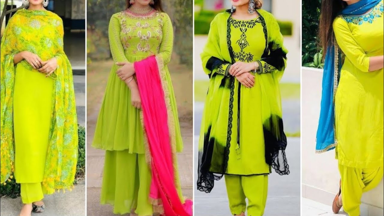 Parrot green long gown with designer dupatta