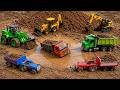 JCB 3DX Sand Loading | Swaraj Tipper Mahindra Truck Stuck Rescue By Tractor | Kids Cartoons
