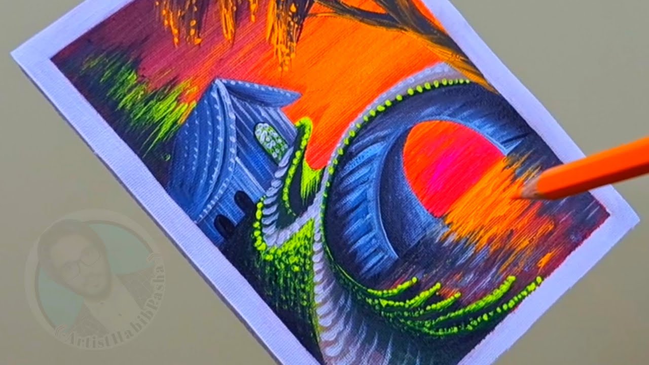 Easy sunset painting tutorial || Acrylic painting for beginners step by ...
