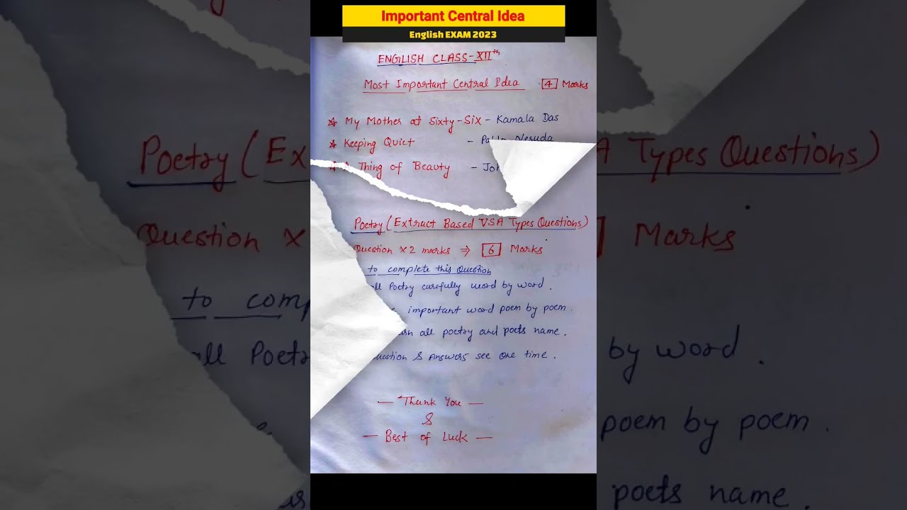 Most Important Central Idea Of English Class 12 Unseen Poetry YouTube Most Important Central Idea Of English Class 12 Unseen Poetry YouTube