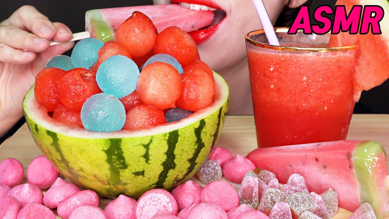 ASMR Watemelon🍉 Meringue cookies 수박화채 수박에이드 머랭쿠키 수박젤리 먹방 eating sounds 咀嚼音