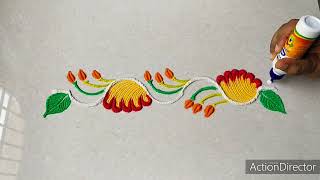 Border rangoli design. Side border rangoli. easy border designs. Rangoli. navratri rangoli. Diwali