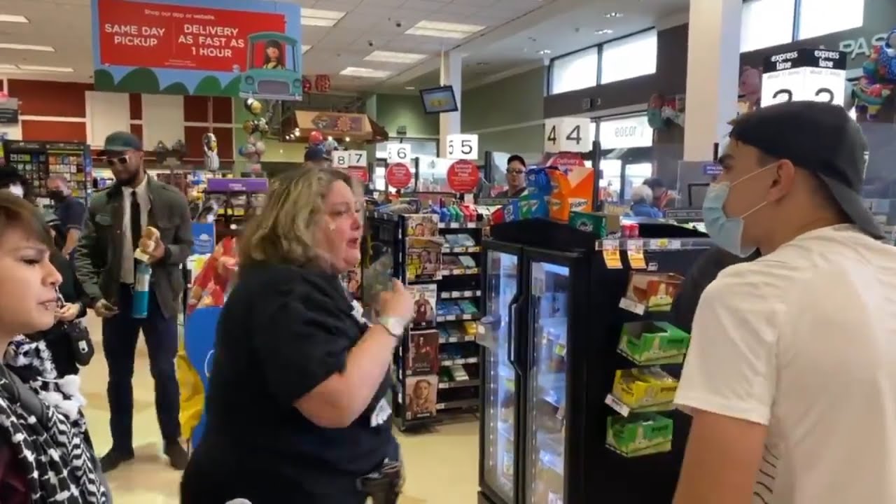 Anti-Mask protesters harass customers at Century City supermarket, Los Angeles, CA - Jan 4th, 2021