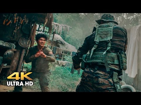 Attack on the camp in the jungle. Peyu (Tony Jaa) vs Jaka (Iko Uwais). Triple threat