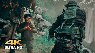Attack on the camp in the jungle. Peyu (Tony Jaa) vs Jaka (Iko Uwais). Triple threat