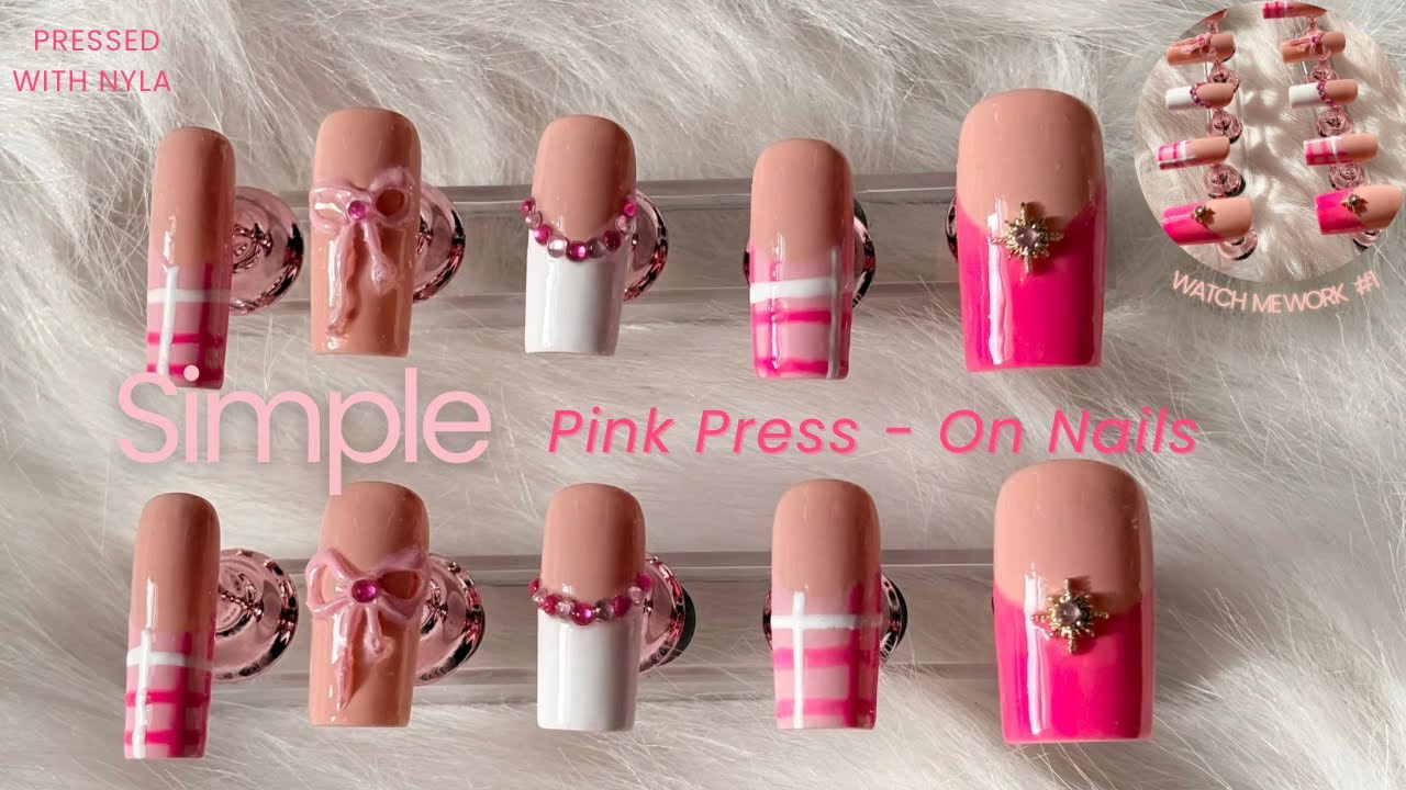 Simple Pink Press - On Nails | Make some press - on nails with me💕🎀