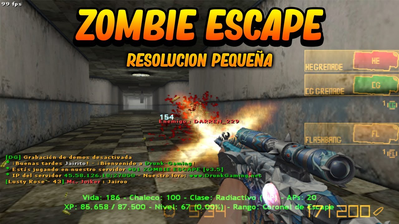Jugando ZOMBIE ESCAPE con la PEOR RESOLUCION del Counter-Strike 1.6 !!